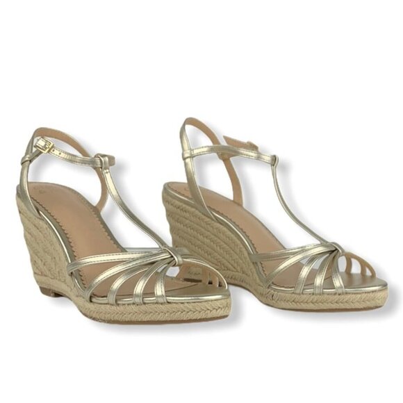 Crown & Ivy MAYBELLE Espadrilles Wedge Heel Strappy Sandals Gold Size 9 - Picture 6 of 7